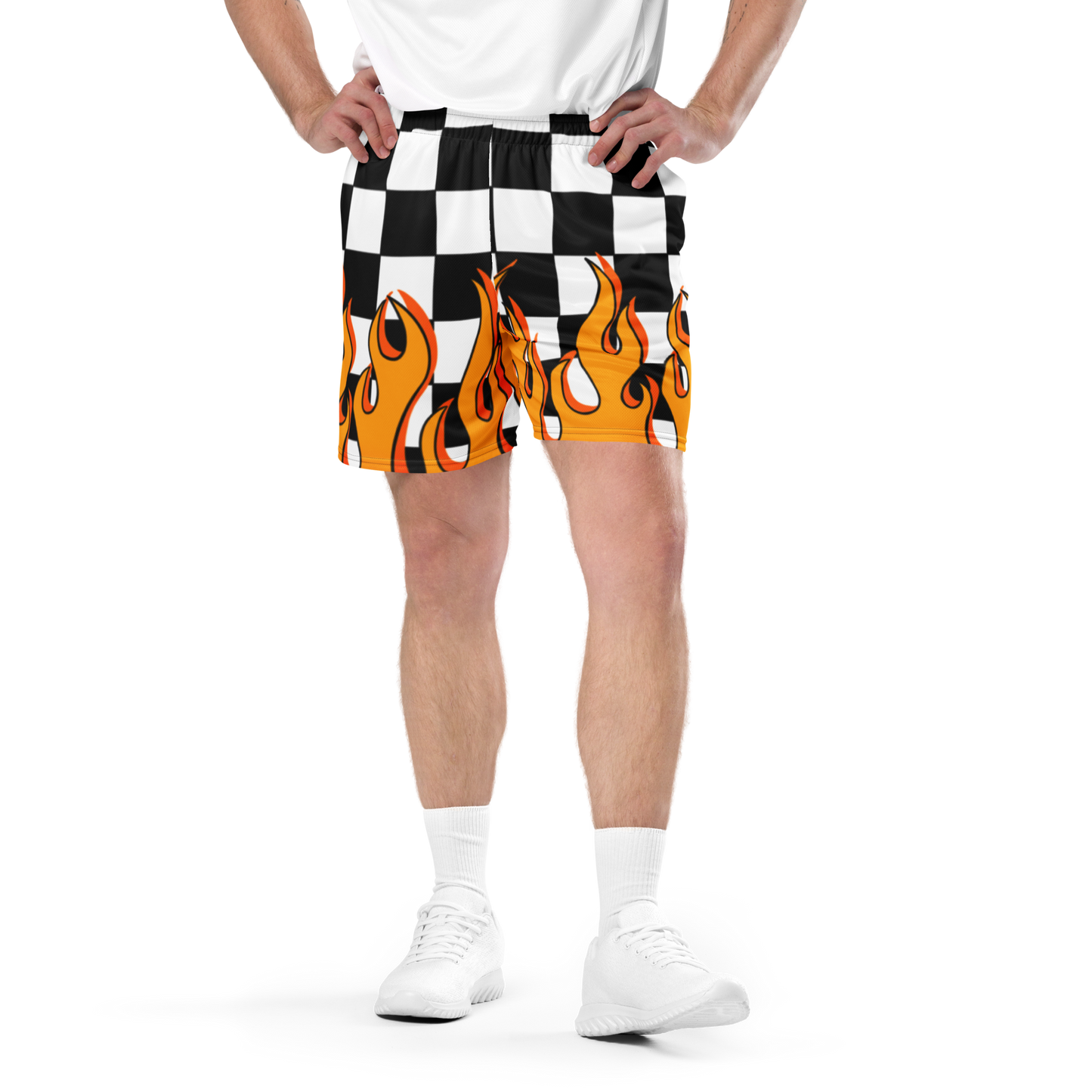 Checkered Flames Unisex Mesh Shorts