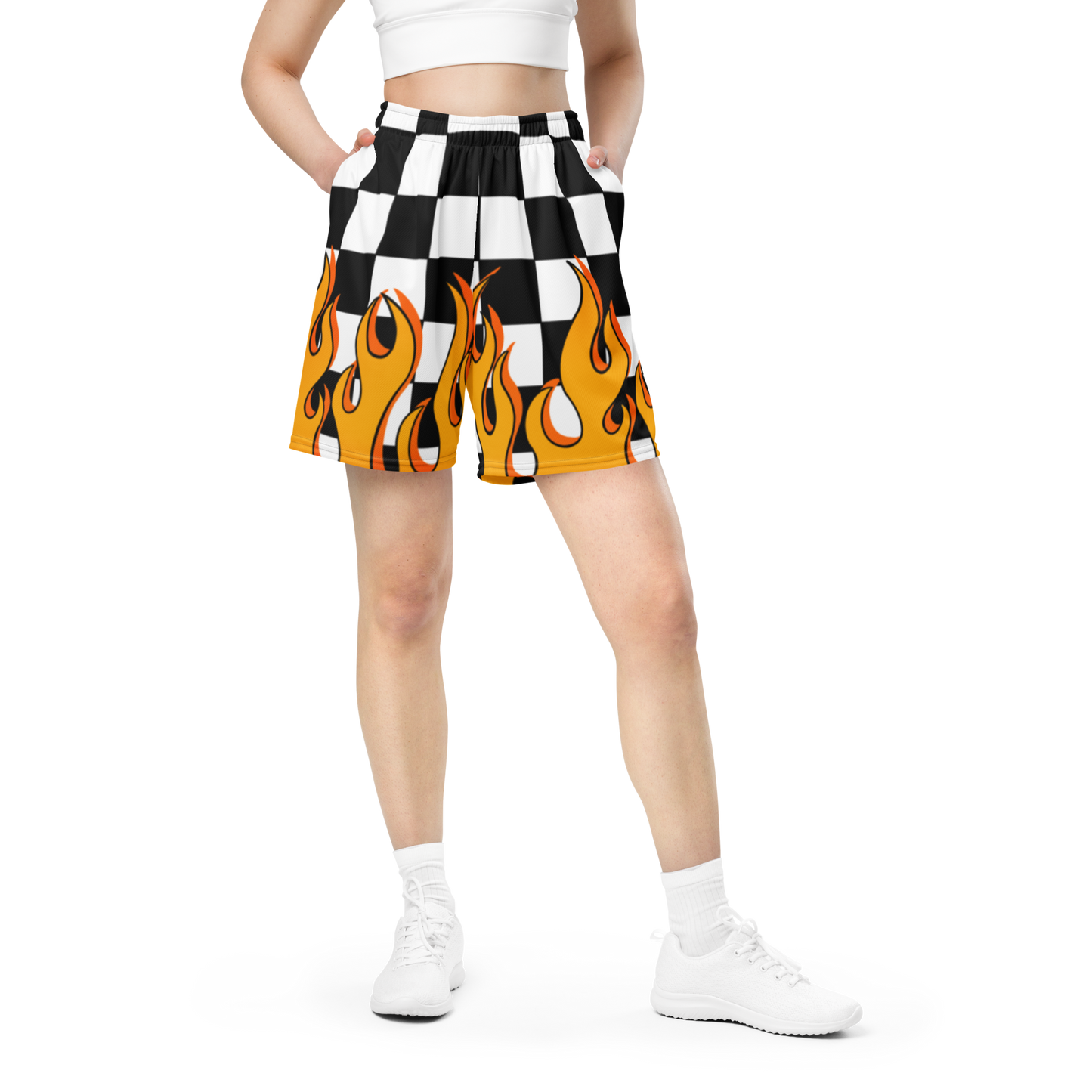 Checkered Flames Unisex Mesh Shorts